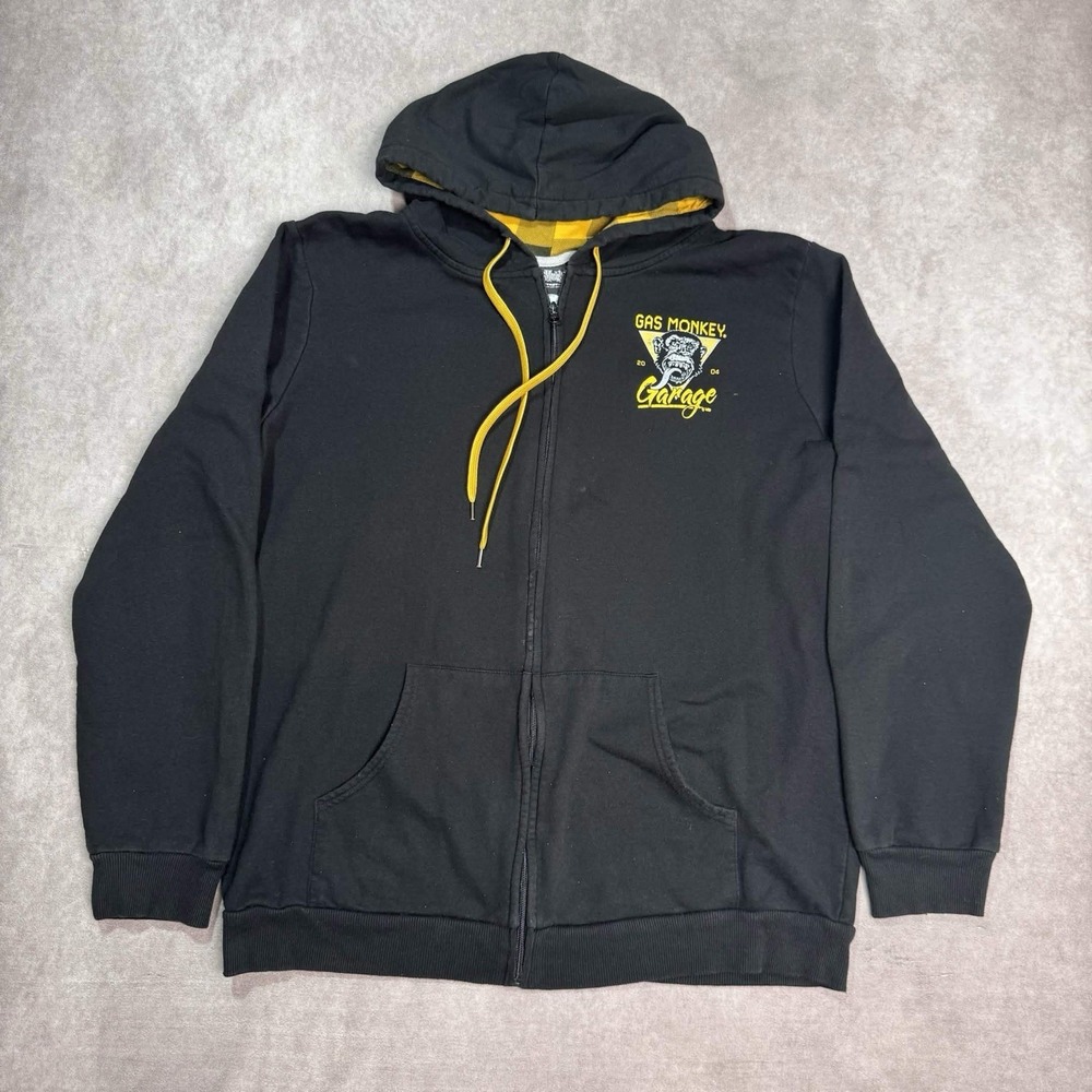 Gas Monkey Garage Hoodie Jacket Full Zip Black/Yellow Men's 2XL Front Back - Picture 2 of 8